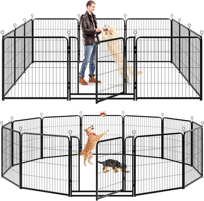 Dog Playpen Outdoor Extra Wide 12 Panels Heavy Duty Dog Fence 32" Height Anti-Rust with Doors Portable for RV Camping Yard, Total 32FT, 79 Sq.ft, Snowy Black