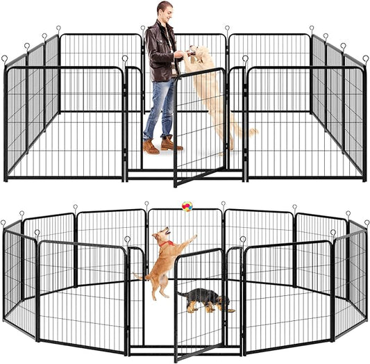 Dog Playpen Outdoor Extra Wide 12 Panels Heavy Duty Dog Fence 32" Height Anti-Rust with Doors Portable for RV Camping Yard, Total 32FT, 79 Sq.ft, Snowy Black