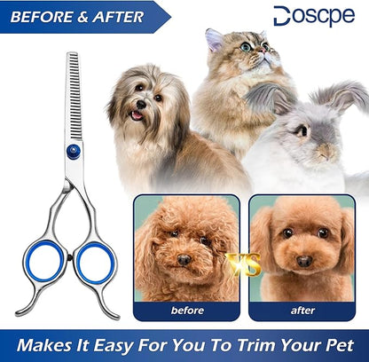 Dog Thinning Shears Professional Dog Grooming Scissors with Large Finger Hole for Pet Cat Hair Cutting Trimming Double Curved Finger Rest Right Left Handed