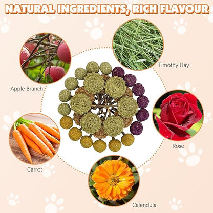 Fhiny Rabbit Chew Toys, 30 PCS Natural Bunny Lollipop Chew Sticks Handmade Guinea Pig Molar Treats for Teeth Small Animals Snacks for Guinea Pig Bunny Chinchilla Hamster Gerbil Teeth Care