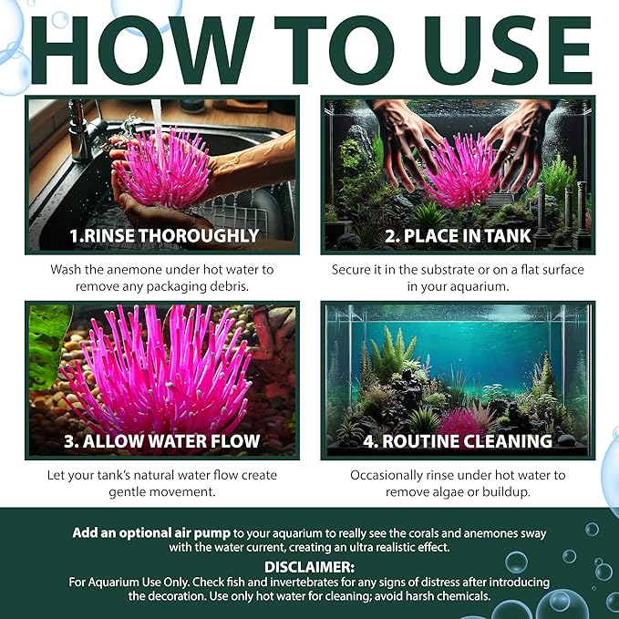 Sporn Sea Anemone Fish Tank Decor Pink, Aquasape Your Fish Tank Decorations with Vibrant Aquarium Decorations, 100% Safe Material, Made in USA