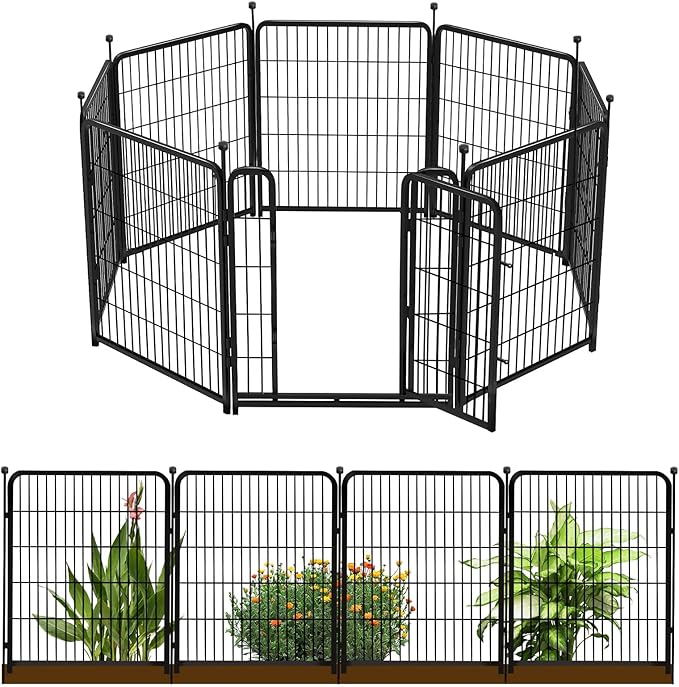 32 in(H) Decorative Garden Fence with Gate, 8 Panels Total 17.7 Ft(L) Heavy Duty Iron Animal Barrier Fence for Yard,Suitable for Indoor Pet Or Outdoor Dog Fencing, Garden Border Fence