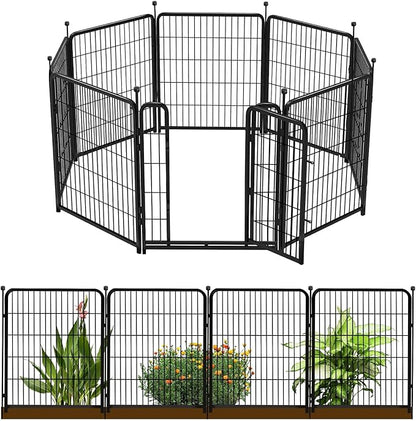 32 in(H) Decorative Garden Fence with Gate, 8 Panels Total 17.7 Ft(L) Heavy Duty Iron Animal Barrier Fence for Yard,Suitable for Indoor Pet Or Outdoor Dog Fencing, Garden Border Fence