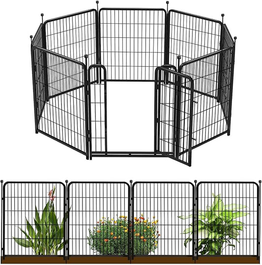 36 in(H) Garden Fence With Gate, Wide Gate Low Threshold, 8 Panels Total 17.7 ft(L) Heavy Duty Iron Animal Barrier Fence For Yard, Suitable For Indoor Or Outdoor Dog Fencing,Garden Border Fence