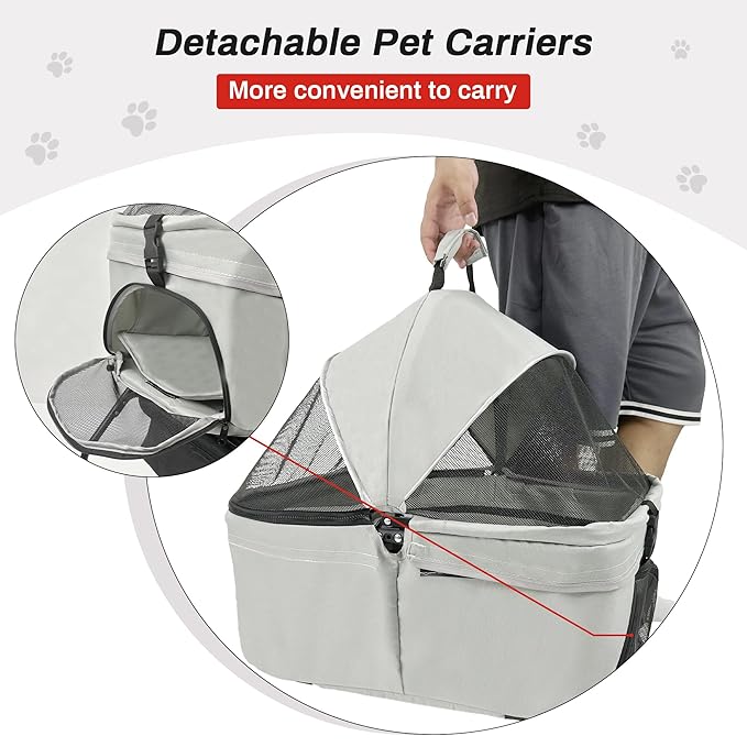 Pet Stroller,3-in-1 Folding Dog Stroller,Multifunction Dog Cat Jogger Stroller,4 Wheel Foldable Pet Stroller with Detachable Carrier Storage Basket&Storage Bag for Medium Small Dogs Cats