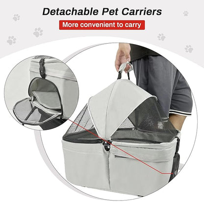 Pet Stroller,3-in-1 Folding Dog Stroller,Multifunction Dog Cat Jogger Stroller,4 Wheel Foldable Pet Stroller with Detachable Carrier Storage Basket&Storage Bag for Medium Small Dogs Cats