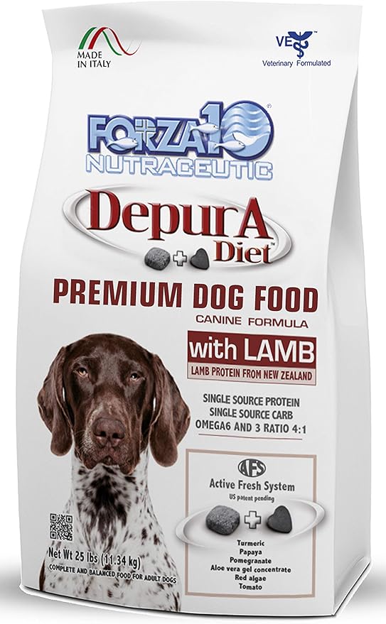 Forza10 Active Depura Daily Life Protection Dry Dog Food, 25 Pounds, Limited Ingredient Gluten Free All Natural Ingredients Omega 6 Vet Recommended Lamb Flavor Dog Food