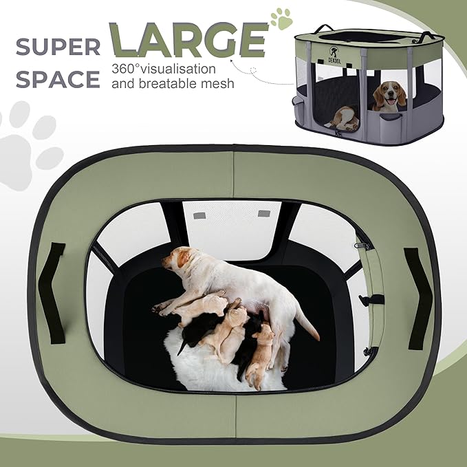 Foldable Pet Dog Playpen, Portable Dog Crate for Puppies, Cat, Rabbit, Chicks, Puppy Play Pen for Indoors, Kennel Tent Crate for Indoor Outdoor Travel Camping Use with Carrying Case (Green, L)