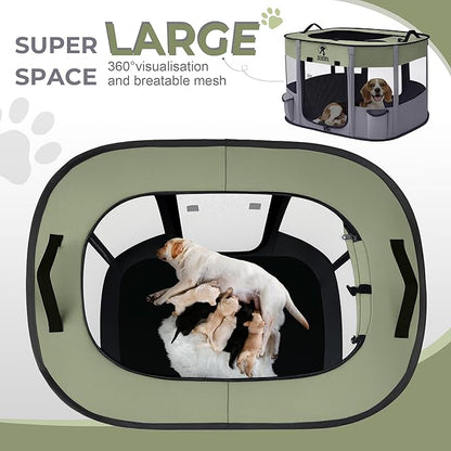 Foldable Pet Dog Playpen, Portable Dog Crate for Puppies, Cat, Rabbit, Chicks, Puppy Play Pen for Indoors, Kennel Tent Crate for Indoor Outdoor Travel Camping Use with Carrying Case (Green, L)