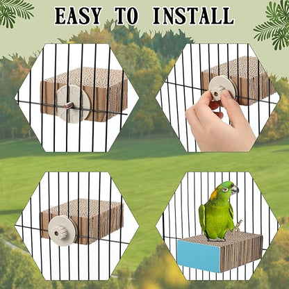 2 Pieces Bird Chew Toy Parrot Cage Perch Cardboard Platform Bird Paw Grinding Stand Parrot Cage Playground for Macaws, Small Parakeets, Conures, Budgies, Finches Conure Cockatiel (Small)