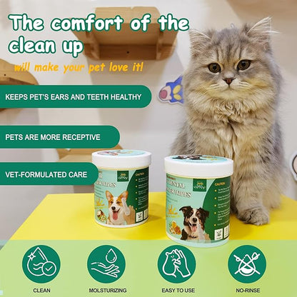 Pet Cleaning and Deodorizing Bathing Wipes for Dog and Cat, Extra ThickNourish Fur No-Rinse Grooming Wipes for Daily Care and Travel, Hypoallergenic