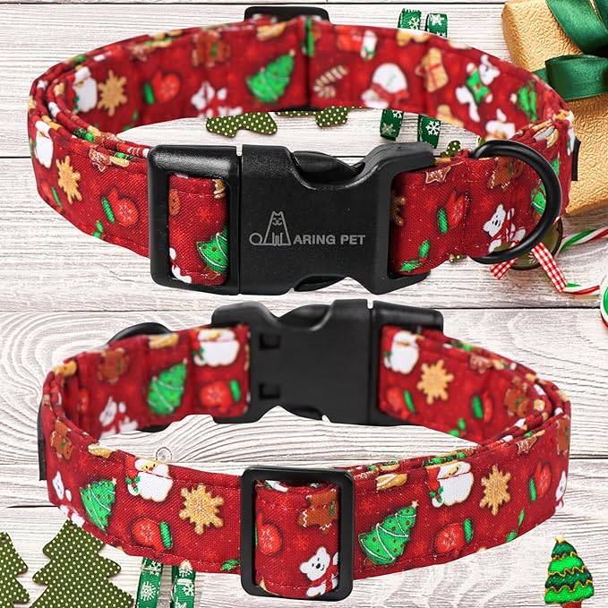 ARING PET Christmas Dog Collar Cute Santa Claus Dog Collar, Adjustable Cotton Red Dog Collars Puppy Collar for Small Medium Large Boy and Girl Dogs