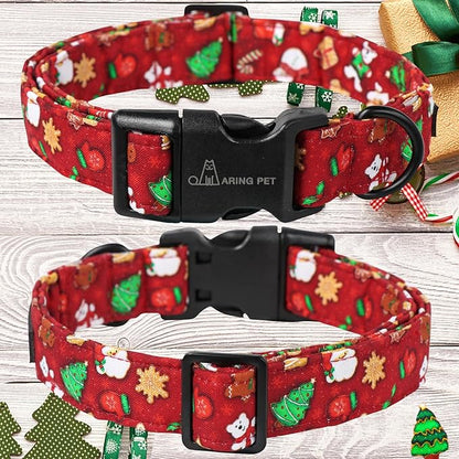 ARING PET Christmas Dog Collar Cute Santa Claus Dog Collar, Adjustable Cotton Red Dog Collars Puppy Collar for Small Medium Large Boy and Girl Dogs