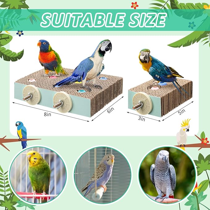 Nuanchu 6 Pcs Bird Perch Stand Toy Parrot Cardboard Platform Bird Paw Grinding Stand Parrot Cage Playground for Macaws Sparrows Parakeet Cockatiel Lovebird (Rainbow Style)