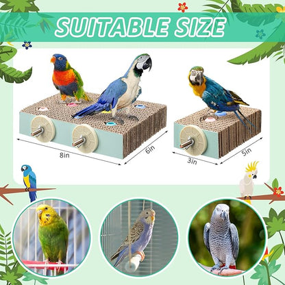 Nuanchu 6 Pcs Bird Perch Stand Toy Parrot Cardboard Platform Bird Paw Grinding Stand Parrot Cage Playground for Macaws Sparrows Parakeet Cockatiel Lovebird (Rainbow Style)