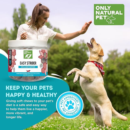 Only Natural Pet Easy Strider Hip and Joint Supplement, All Natural Holistic Glucosamine & Turmeric Formula for Dogs - Made in USA, 60 Soft Chews