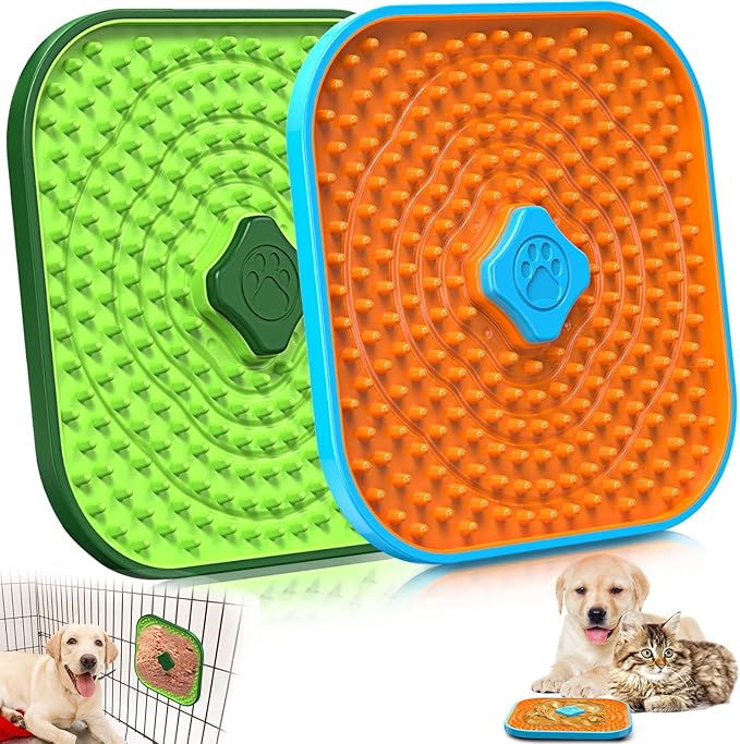 HOPET Licking Mat for Dogs, Dog Crate Lick Mats Slow Feeder,Dog Cage Training Tools Pet Licking Mat Slow Feeder for Peanut Butter Dog Kennel Therapy Dog Lick Pads for Boredom Anxiety (2pcs)