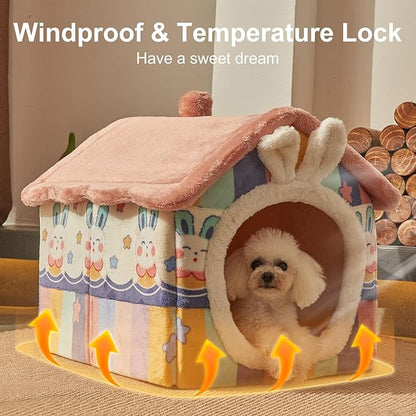 JIUPETY Cute Cat Beds for Indoor Cats, Foldable Cat House with Non-Slip Bottom, S Size Kitten Bed Up to 8 Lbs Kitty, Rainbow