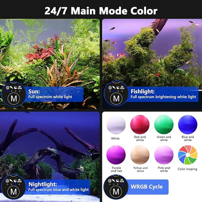 hygger New Mode 24/7 Timer LED Aquarium Light, Auto On Off Full Spectrum Fish Tank Light Fish Colorful/Sun/Nightlight/Wrgb Cycle Mode for Freshwater Plants Tank (for 18in~27in Long Tank)