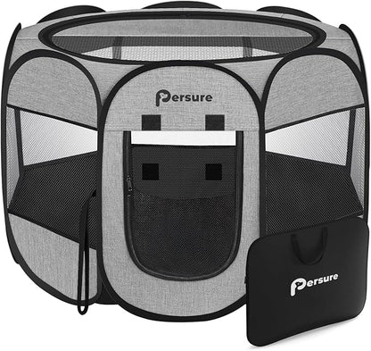 Dog Cat Playpen Indoor Outdoor for Puppy Pet Dog Cat Recovery After Surgery, Dogs Tent Crates Cage Indoor/Outdoor, Portable Pop Up Dog Kennel with Carrying Case for Travel (Premium Grey, Small)