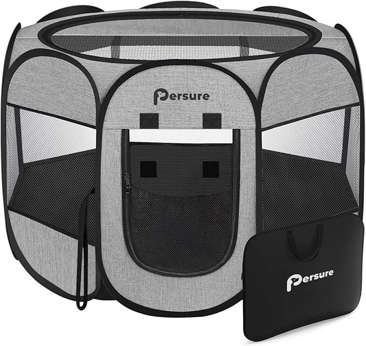 Dog Cat Playpen Indoor Outdoor for Puppy Pet Dog Cat Recovery After Surgery, Dogs Tent Crates Cage Indoor/Outdoor, Portable Pop Up Dog Kennel with Carrying Case for Travel (Premium Grey, Small)