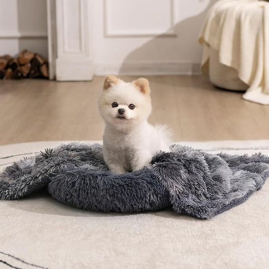 gogobunny Waterproof Dog Blankets for Small Dogs Cats,Soft Fluffy Long Faux Fur Calming Cat Blanket for Couch Bed, Warm Flannel Washable Furniture Protector (25x35 Inch (Pack of 1), Tie-dye Grey)