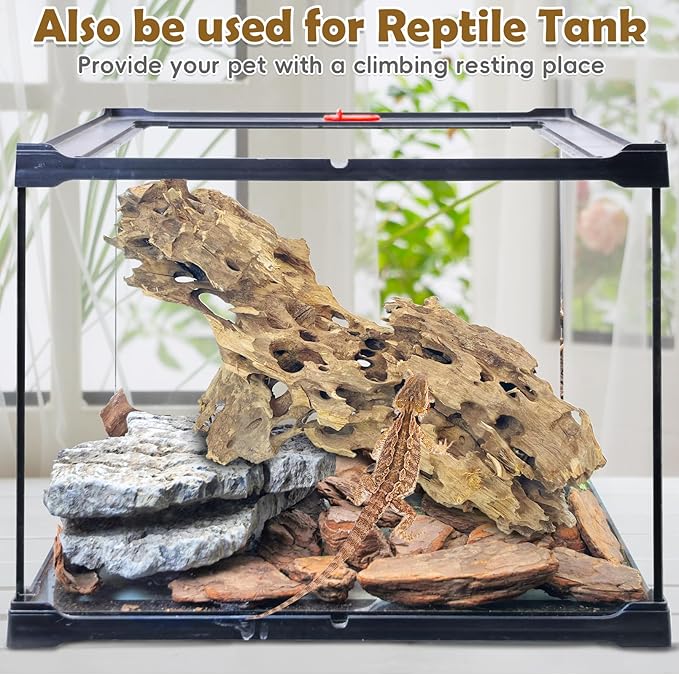 PINVNBY Natural Driftwood for Aquarium Large Reptile Terrarium Decor Decorations Assorted Branches Dearded Dragon Tank Accessories (7-11.5 inches/2 Pack)