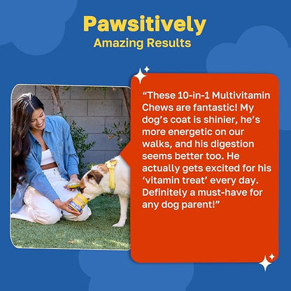 Happy Paws 10-in-1 Multivitamin Supplement for Dogs, Daily Nutritional Support for All Breeds & Ages, Made with Coconut Oil, Vitamin D3 and Biotin, Vegan Lamb Flavor, Organic, Non GMO, 200 Soft Chews