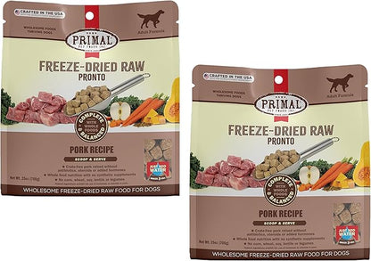 Primal Freeze Dried Dog Food Pronto, Pork; Scoop & Serve, Complete & Balanced Meal; Also Use As Topper or Treat; Premium, Healthy, Grain Free, High Protein Raw Dog Food (25 oz, 2-Pack)