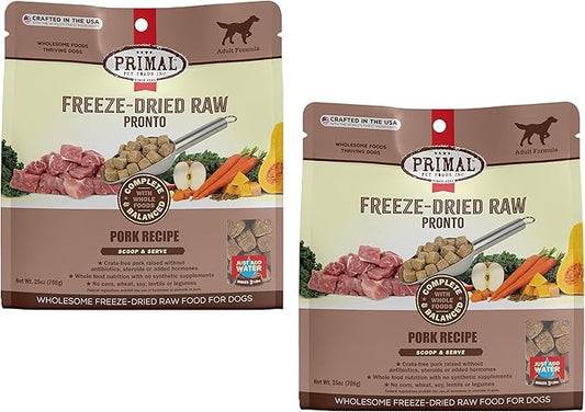 Primal Freeze Dried Dog Food Pronto, Pork; Scoop & Serve, Complete & Balanced Meal; Also Use As Topper or Treat; Premium, Healthy, Grain Free, High Protein Raw Dog Food (25 oz, 2-Pack)