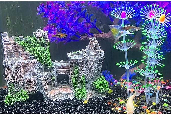 Aquarium Resin Castle Decoration, Castle Hideouts Stone Cave Hide House Fish Tank Aquarium Accessories for Betta Shrimp Turtle