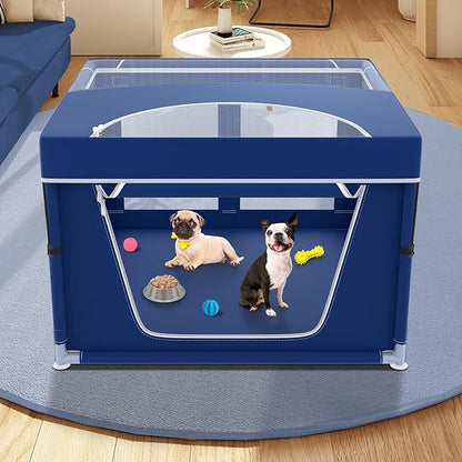 42x42x26 Inches Blue Puppy Playpen with Top Cover, Dog Playpen for Small Dogs, Sturdy Safety Dog Pen with Thickened Fabric, High-Strength Mesh