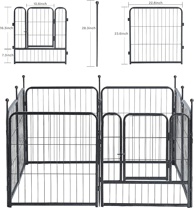 Dog Playpen, Dog Fences for The Yard, Portable Outdoor Dog Playpen for Large/Medium/Small Dogs, Foldable Metal Dog playpen, with Doors (32 Panels, 24")