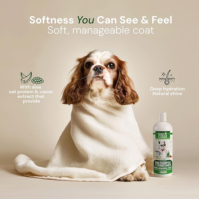 Nourishing Dog Shampoo and Conditioner – Natural Shine Formula with Caviar, Aloe & Bergamot for Sensitive Skin, Moisturizes & Protects, 16oz Bottle, 473 ml, Made in USA