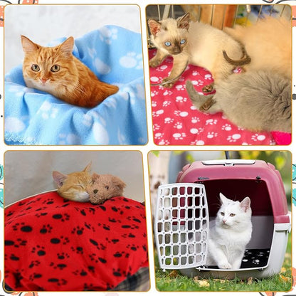 Tegeme 12 Pieces Fleece Blankets for Pets Dog Puppy Paw Print Cat Bedding Cover Blanket for Small Animals Pig Cage Liner Sleep Mat Pad Kitten Soft Warm(Cute Style,18 x 24 Inches)