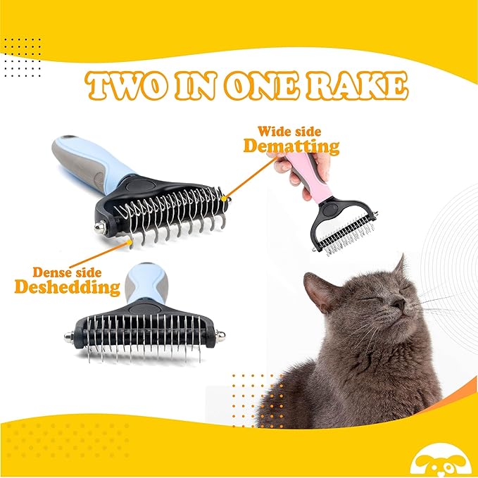 PetnBeyond Undercoat Rake - Double Sided Dematting Brush Tool for Cats and Dogs - Shedding Comb Mat Remover Deshedder - Safe Detangler - Dog Grooming Brush - Easy Mats and Tangles Removing - Cat Brush