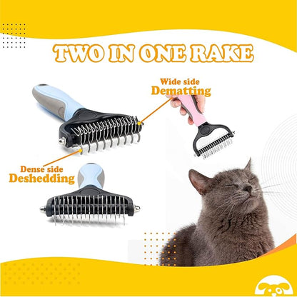 PetnBeyond Undercoat Rake - Double Sided Dematting Brush Tool for Cats and Dogs - Shedding Comb Mat Remover Deshedder - Safe Detangler - Dog Grooming Brush - Easy Mats and Tangles Removing - Cat Brush