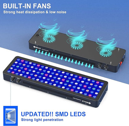 WILLS Full Spectrum Aquarium Light, Reef Lights for Coral with Dual Dimmable Channels, 105 Premium SMD Chips, Daisy Chain Design, Hanging Saltwater Fish Tank Light for SPS/LPS Coral Reef (300W/Black)