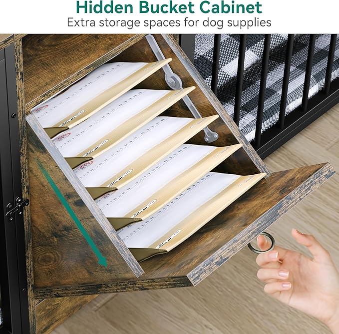 YITAHOME Dog Crate Furniture with Feeder Bowls, 55" Large Breed Dog Kennel with Storage Drawer, Heavy Duty Dog House TV Stand Indoor for Medium Dogs, Brown