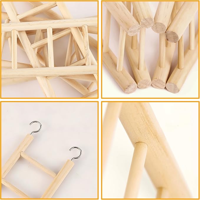 5pcs Wooden Bird Ladder for Parrots Cage 5 Basic Sizes Perch Parakeet Climbing Toys Hanging Pet Natural Step Cockatoo Lovebirds