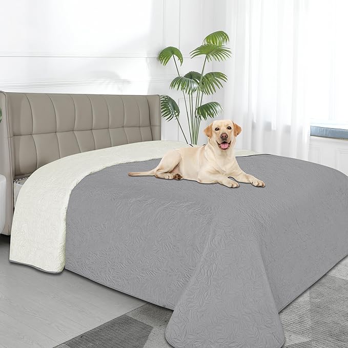 Easy-Going Waterproof Dog Bed Cover Reversible Leak Proof Pet Blanket Replacement Mat for Furniture Washable Couch Cover Sofa Cover for Dogs Cat(82x102 Inch, Light Gray/Ivory)