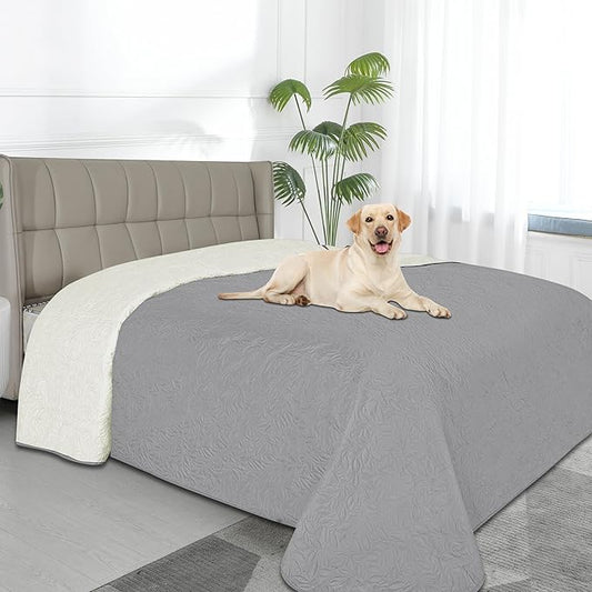 Easy-Going Waterproof Dog Bed Cover Reversible Leak Proof Pet Blanket Replacement Mat for Furniture Washable Couch Cover Sofa Cover for Dogs Cat(82x120 Inch, Light Gray/Ivory)