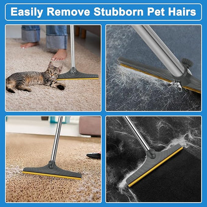 5FT Carpet Rake Pet Hair Remover, Reusable Carpet Rake with Telescopic Handle for Pet Hair Removal Tool Dog Cat Fur Remover Broom for Rugs, Mats, Beds, Stairs (Gray)