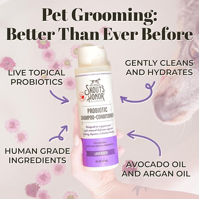 Skout's Honor Probiotic Pet Shampoo & Conditioner with Avocado Oil & Omega-3s, 97% Natural, Paraben & Sulfate-Free, Cruelty-Free, 16oz, Lavender, 2-Pack