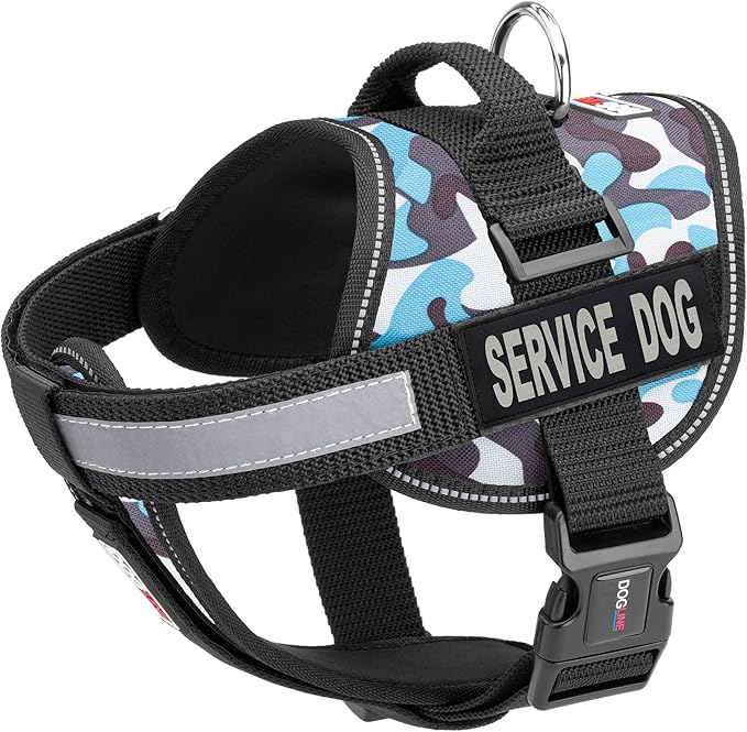 Dogline Unimax Service Dog Harness Vest with Removable Service Dog Patches Adjustable Straps Breathable Neoprene for Medical Identification Training Dogs Girth 28 to 38 in Blue Camo