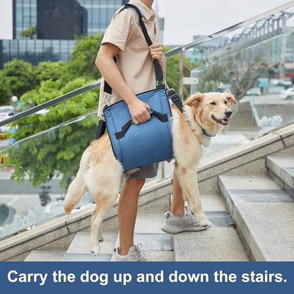 Dog Carry Sling, Emergency Backpack Pet Legs Support & Rehabilitation Dog Lift Harness for Nail Trimming, Dog Carrier for Senior Dogs Joint Injuries, Arthritis, Up and Down Stairs (L, Blue)
