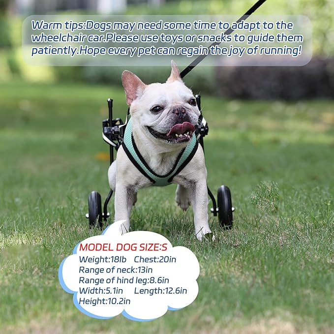 Dog Wheelchair for Back Legs Adjustable Dog Wheelchairs with 2 Wheels Pet Doggy Wheelchairs with Disabled Hind Legs Walking-Dog Leg Brace and Hip Support, Light Weight