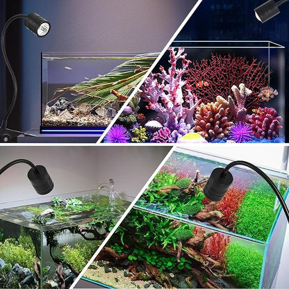 4W LED Aquarium Light Small Fish Tank Lights Clip on Full Spectrum Aquarium Lamp Features 3 Light Colors Controlled by Button Suitable for Fish Tanks Plants Terrariums Coral