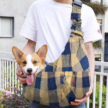 Dog Slings for Small Dogs,Adjustable Puppy Cat Sling Mesh Hands Free Chest Bag Escape Proof for Small Pet 10lbs Daily Walk,Outdoor Activity (Khaki)