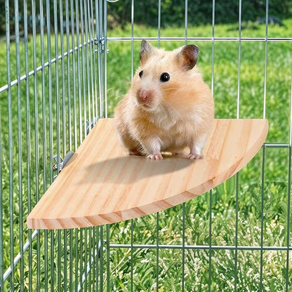 2 Pcs Bird Perch Platform 2 Sizes Wooden Parrot Perch Corner Sturdy Parrot Perchs 5.12 and 6.7 inch Fan Shape Flat Perches Stand Playground Cage Exercise Accessories for Gerbil Birds Hamster Parrots